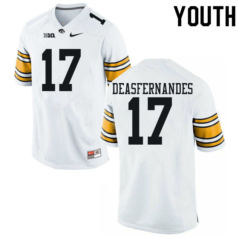 Youth #17 Brenden Deasfernandes Iowa Hawkeyes College Football Jerseys Sale-White - Click Image to Close